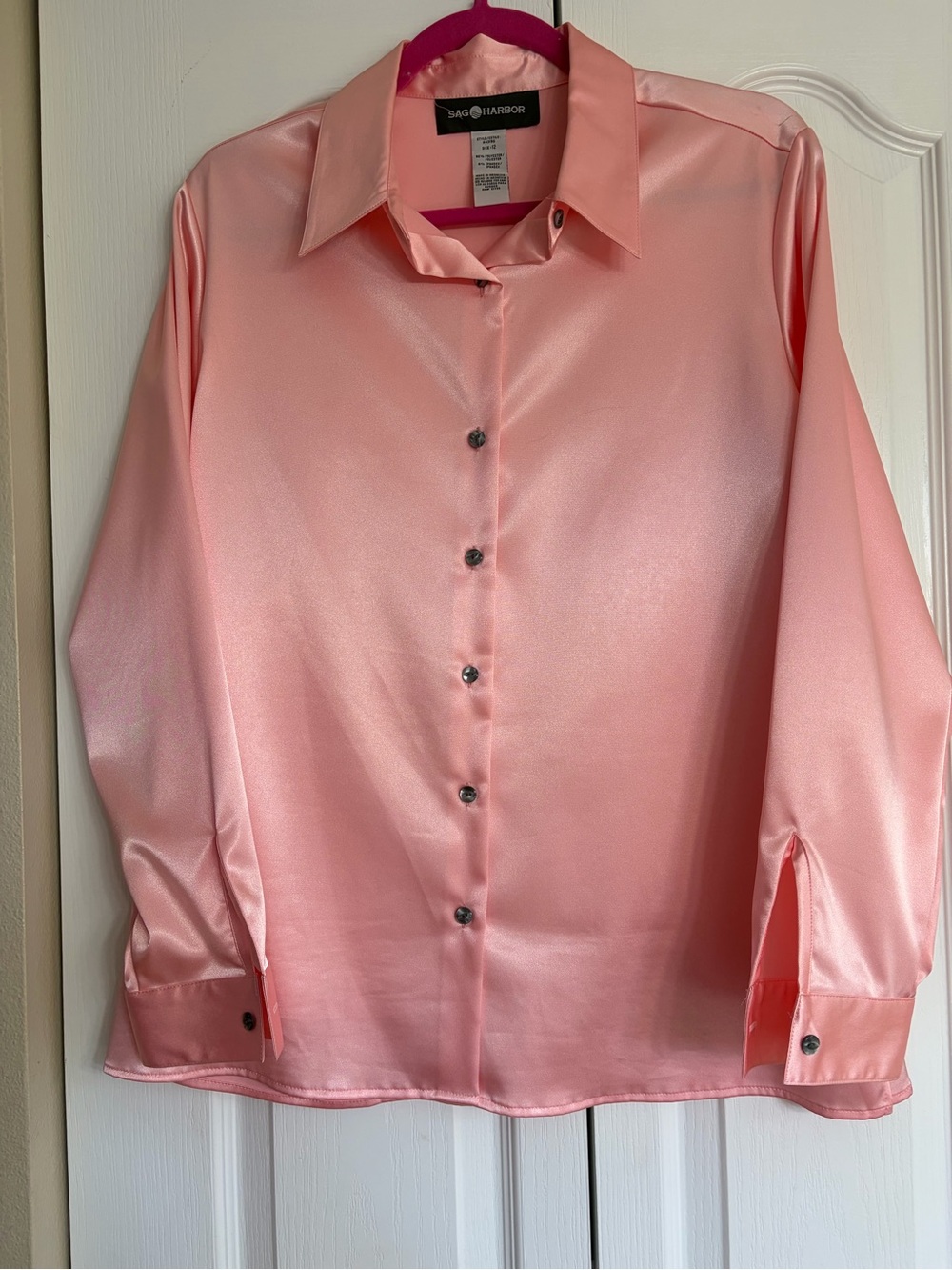 Sag Harbor Light Pink Satin Button-Front Shirt